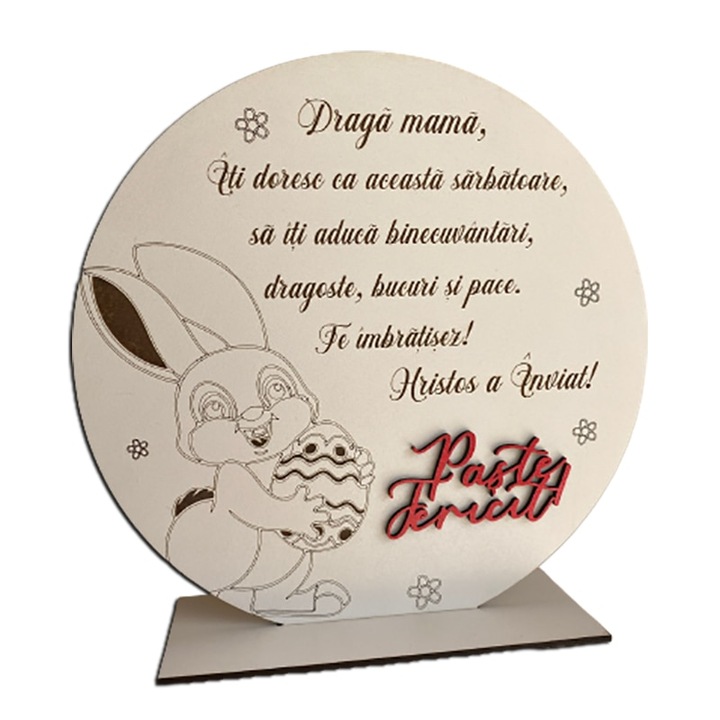 Decoratiune mama de Paste, alb cu detalii rosii, lemn, 20 cm, ArtemisGift