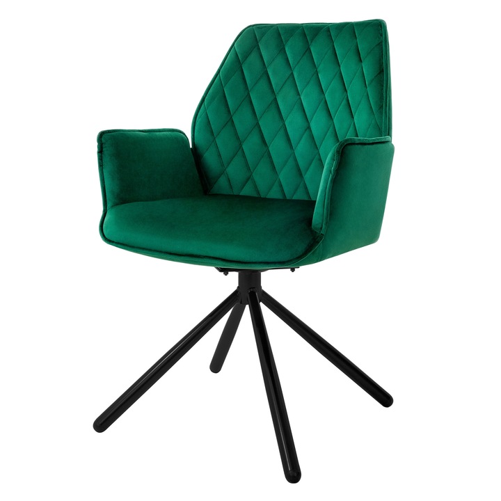 Scaun de sufragerie, ML-Design, verde, catifea, 57 x 63 x 90 cm, pivotant, 180° pivotant, usor de asamblat