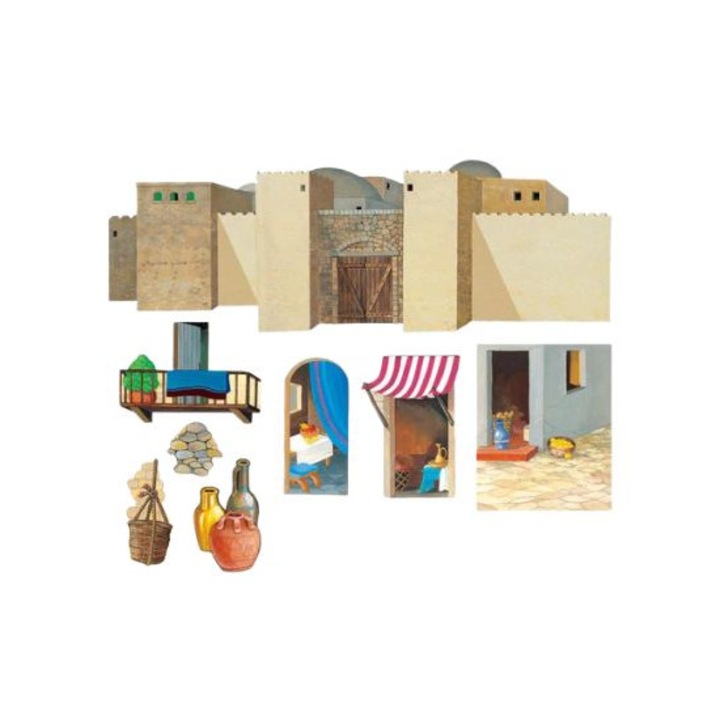 Set piese din fetru Cetate pentru flanelograf, 8 piese pretaiate, predare creativa, povestiri biblice, scoli, gradinite, biserici