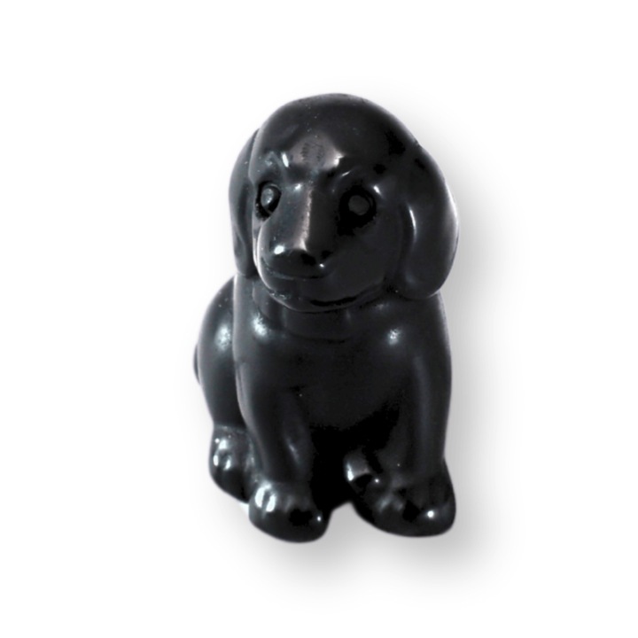 30 mm-es, kézzel készített obszidián kiskutya figura