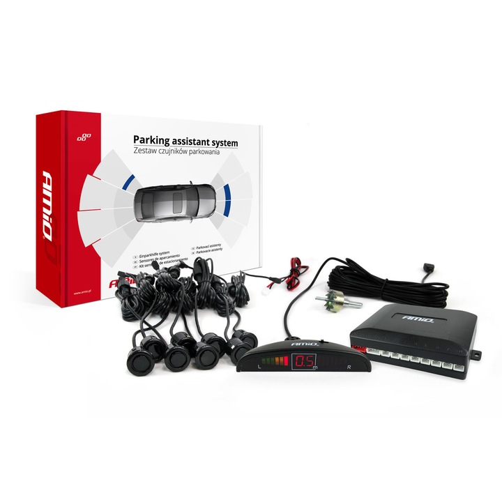 Set 8 senzori parcare negru "GOLD" 18mm, cu unitate sonora si afisaj LED