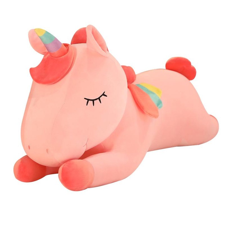 Плюшена играчка Malvys®, the Lazy Unicorn, розов, 35 см