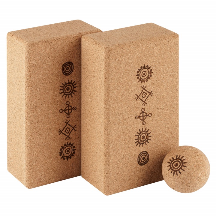 Yoga SUN Design blokk készlet, 2 tégla és 1 parafa labda, jógához, masszázshoz