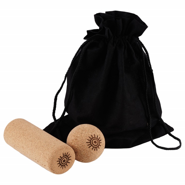 Set masaj DUO SUN Design, cilindru si minge din pluta pentru yoga, pliates, kinetoterapie