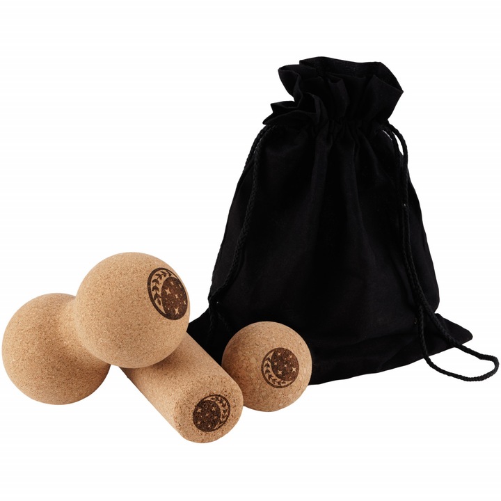 Set masaj TRIO MOON Design, cilindru, duoball si minge din pluta pentru yoga, pliates si kinetoterapie