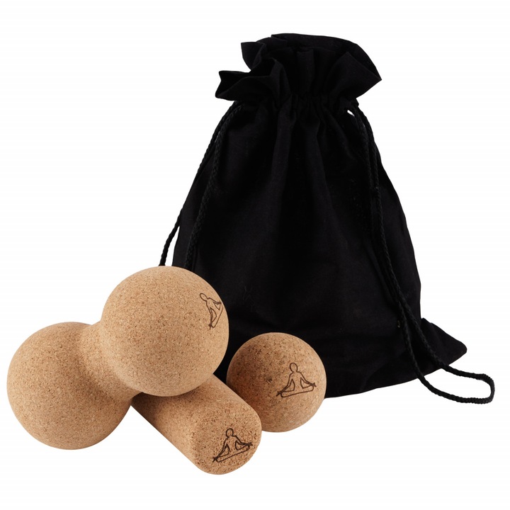 Set masaj TRIO YOGA Design, cilindru, duoball si minge din pluta pentru yoga, pliates si kinetoterapie