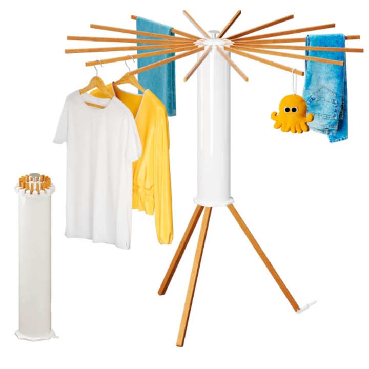 Uscator de rufe, din lemn rezistent, reglabil, 16 bete de sustinere, pliabil, izoleaza razele UV, rotatie 360 de grade, pentru uscare sau depozitare