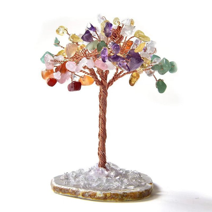 Pomul norocului din cristal PMIXO, cu sapte pietre colorate, inalt de 10 cm, aduce noroc si bogatie