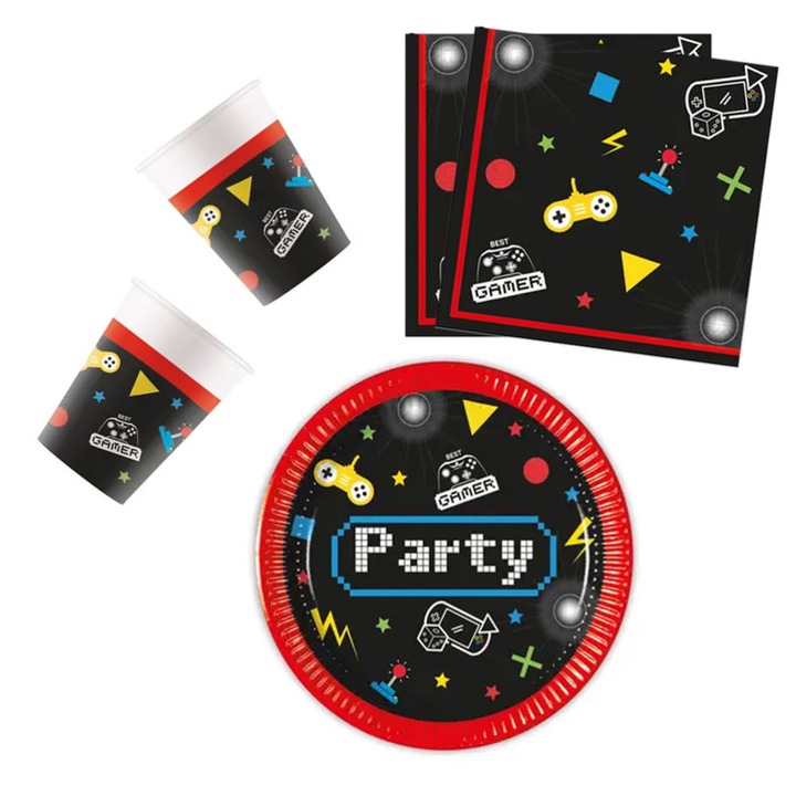 Set petrecere Gaming Party cu 36 farfurii de 20 cm