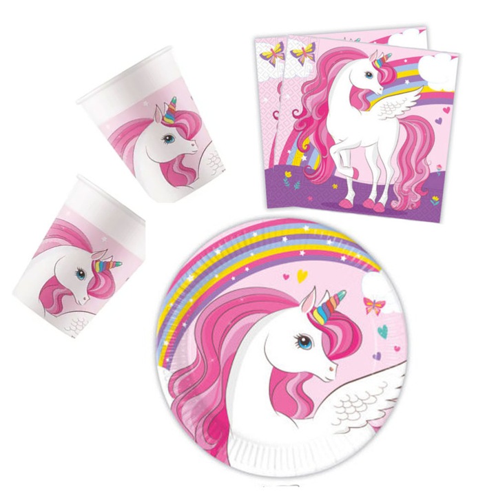 Unicorn Rainbow Colors, Set petrecere Unicorn cu 36 farfurii de 20 cm