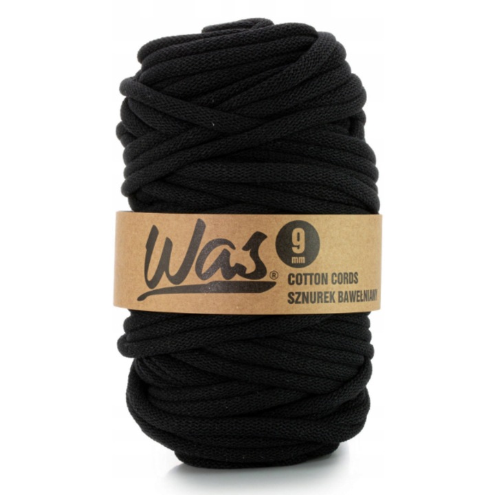 Snur bumbac pentru crosetat si tricotat snur macrame WAS impletit miez din poliester 9mm 50m negru