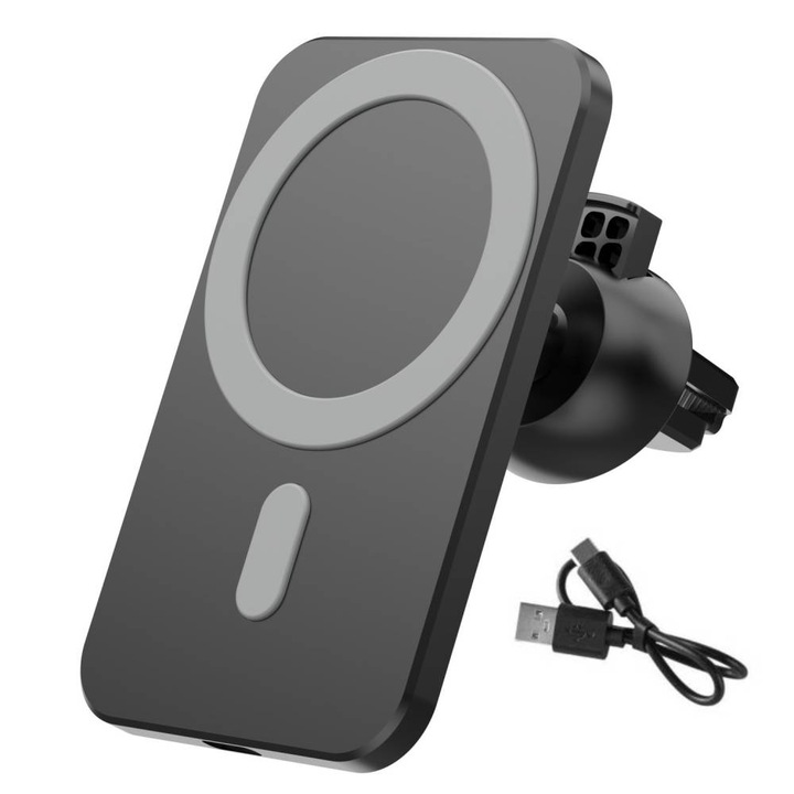Зарядно за кола KUSPOAL, магнитно, безжично, бързо зареждане 15W, черно