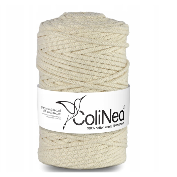 Snur bumbac pentru crosetat si tricotat snur macrame ColiNea impletit bumbac 5mm 100m fildes