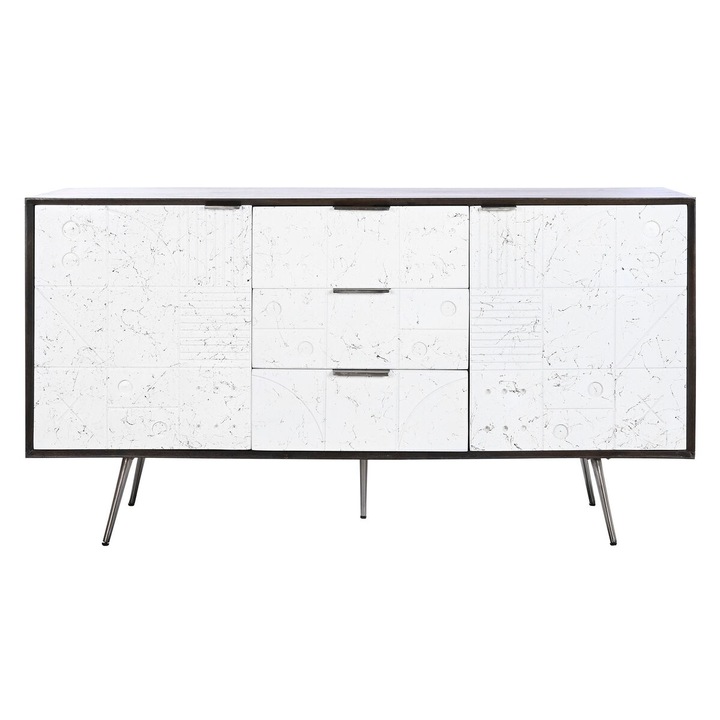 Скрин DKD Home Decor, Масивно дърво, модерен, 3 чекмеджета/2 врати, бяло/тъмнокафяво, 150x43x80см