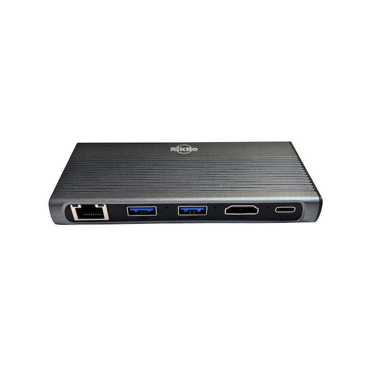 Докинг станция USB C 6 в 1 USB-C, SSD кутия RikBo®, 1x 1000 Mbps RJ45 Gigabit Port, 1x TypeC PD порт, 1x4K HDMI, 2xUSB3.1 Gen2 10Gbit/s, M.2 NVMe PCIe и M.2 SATA SSD заграждение