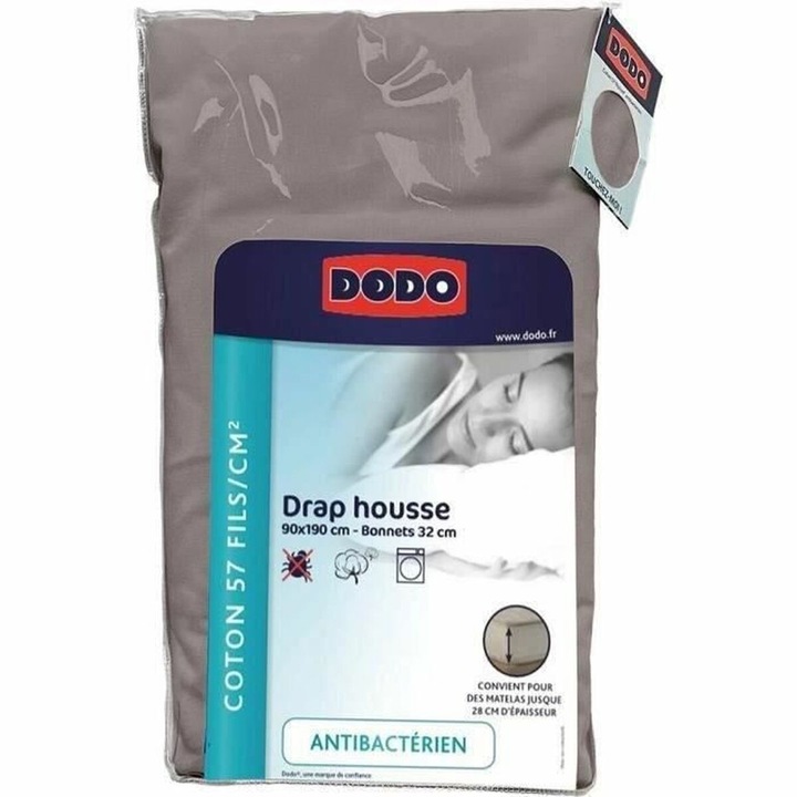 Cearceaf cu elastic Dodo, antibacterian, bumbac, taupe, 90x190cm