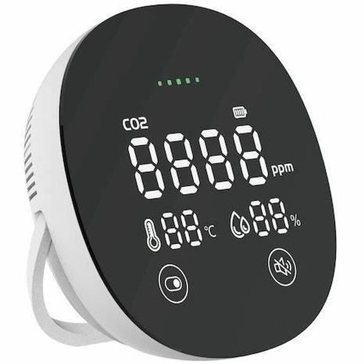 Misuratore CO2 Chacon, alimentare cu baterie, alb