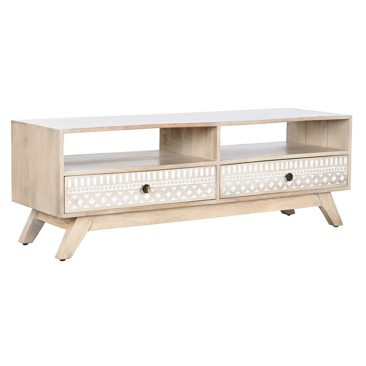 Mobila TV DKD Home Decor Alb Natural Lemn de mango 130 x 40 x 45 cm