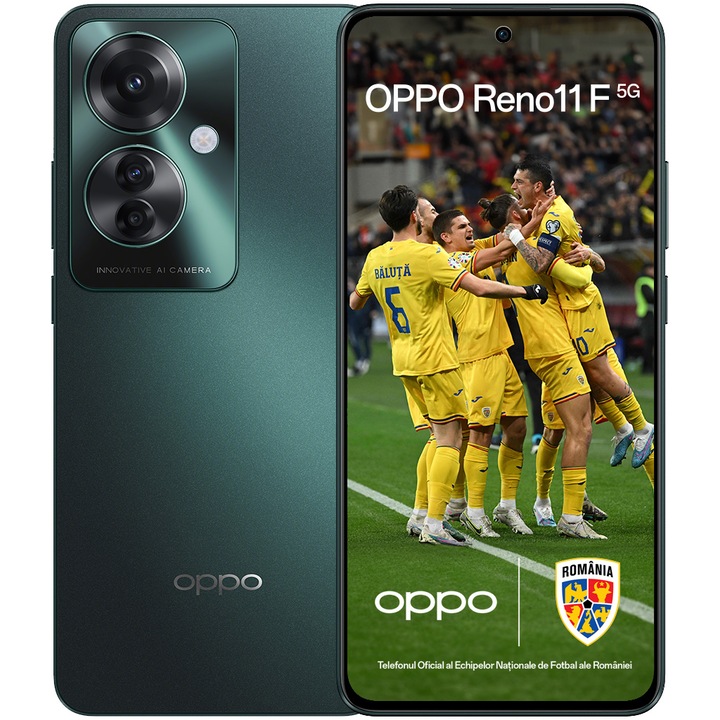 Telefon mobil OPPO Reno11 F UEFA Champions League Edition, Dual SIM, 256GB, 8GB RAM, 5G, Palm Green