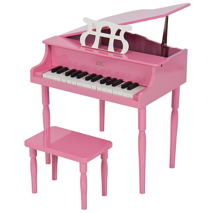 Fából készült zongora gyerekeknek, IdeallStore® üléssel, 30 billentyű, rózsaszín