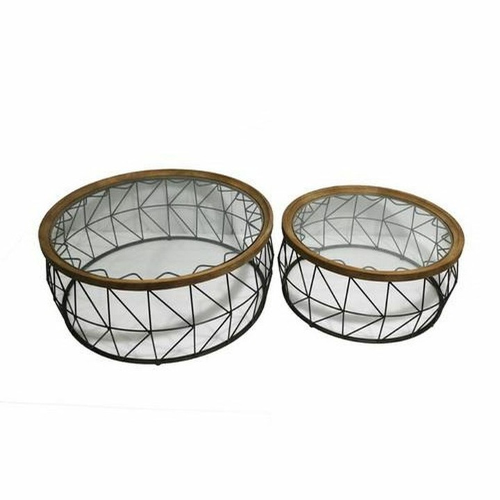 Set de 2 mese DKD Home Decor, Metal/Sticla, 102x102x42cm