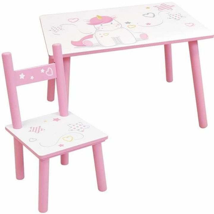 Set mobilier pentru copii Fun House UNICORN, masa si scaun, forma rectangulara, 49.5x31x31.5cm, 41.5x61x42cm