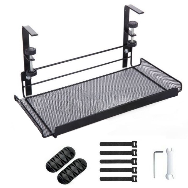 Set organizator cabluri sub birou WALALLA, cu capac, instalare fara gaurire, negru, 0.95kg