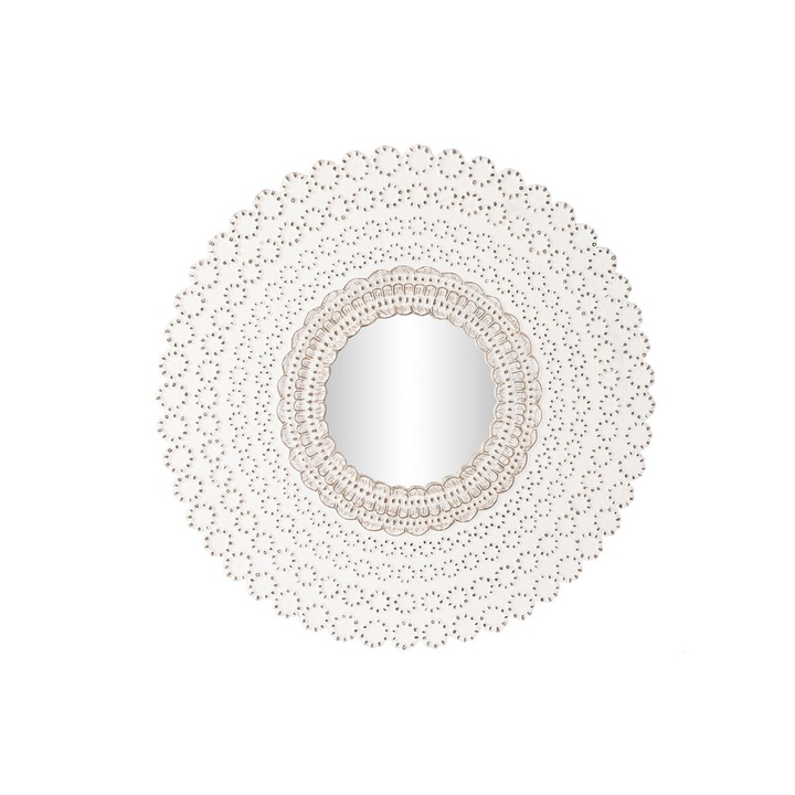 Oglinda de perete DKD Home Decor, design indian, decapaj, alb natural, 120x2.5x120cm