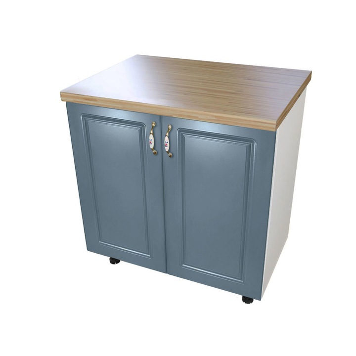 Corp inferior cu 2 usi 80 cm Zebra, Alba/MDF Albastru, cu blat Artar 80 x 85 x 60