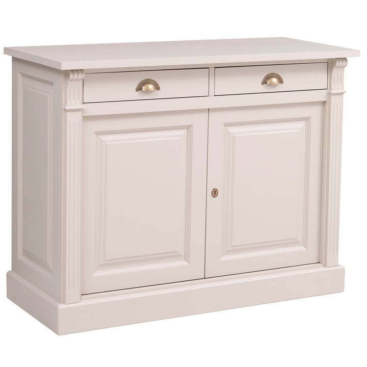 Vitrin alsó rész, 2 ajtóval és 2 fiókkal, Directoire kollekció része, krémszínű P024, festett, 100% tömör fa 116x90x51