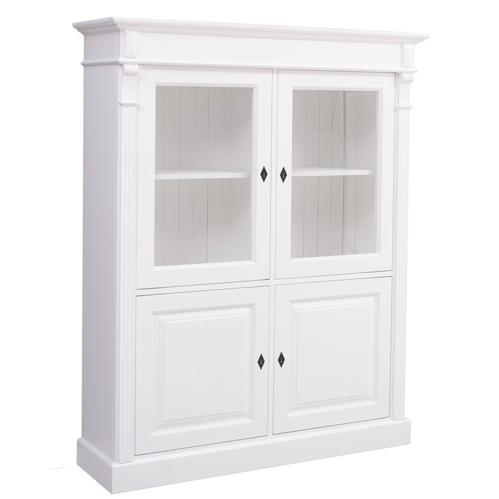 Dulap cu 2 usi + 2 usi sticla, Colectia Directoire, culoare alb P004, vopsit, 100% lemn masiv