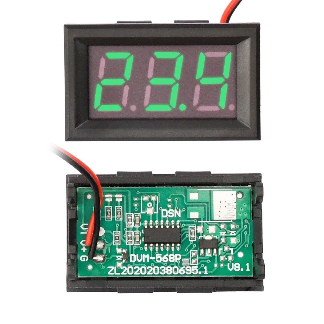 Voltmetro Digitale LED A 3 Fili Per Auto – Display 0-99.9V, Verde, Alimentazione 4.5-30V, Dimensioni Compatte