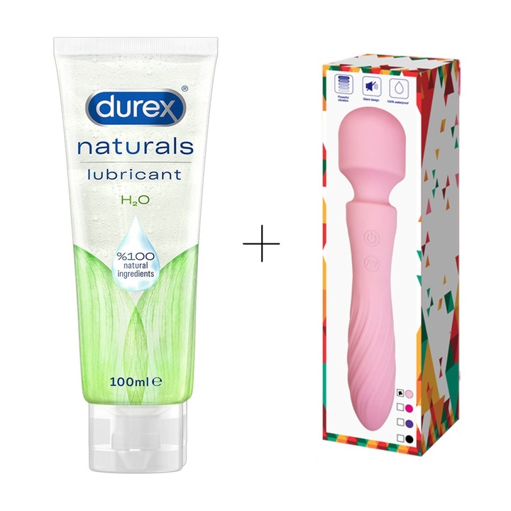 Опаковка с лубрикант DUREX Naturals H2O на водна основа, 100 ml + дамски вибратор Pink Magic Wand
