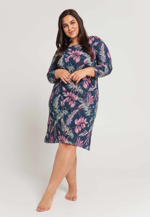 Camasa de noapte pentru femei, Taro, 2980, albastru marin, cu frunze, Bleumarin