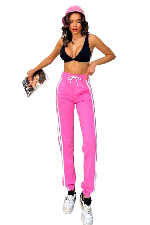 Спортен панталон Playlist, с двуцветна щампа и ластик, Розово