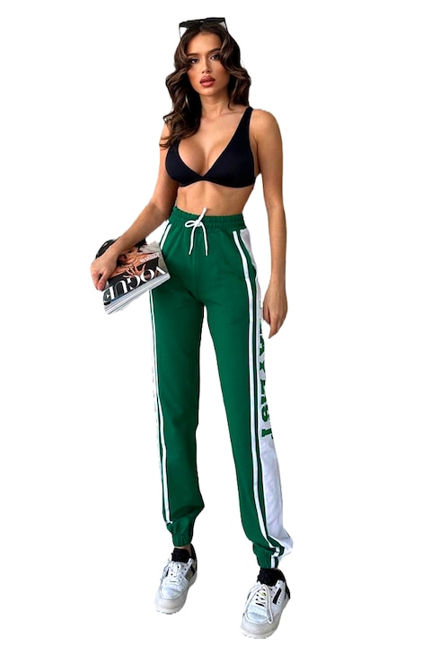 Спортен панталон Playlist, с двуцветна щампа и ластик, Зелен