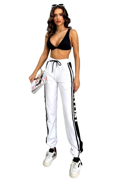 Спортен панталон Playlist, с двуцветна щампа и ластик, Бял