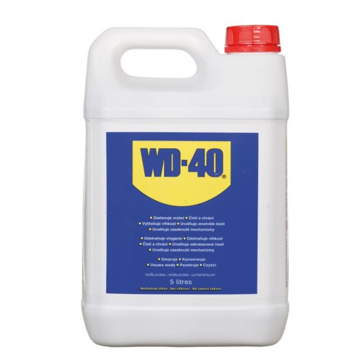 Solutie universala WD 40 5L + aplicator, special pentru utilizatori profesionisti si clienti industriali, indeparteaza apa, lubrifiaza si indeparteaza grasimea persistenta si cenusie, previne rugina si protejeaza componentele electrice