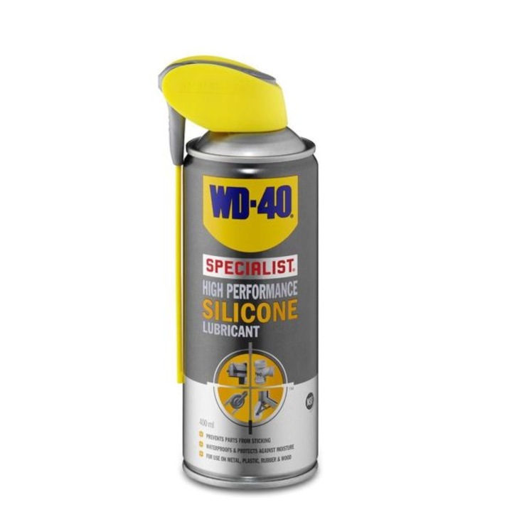 Szilikon spray 400 ml WD-40 nagy nyomásnak kitett berendezésekhez, gumi alkatrészekhez, például csövekhez, ajtó- és ablakkeretekhez, szerelvényekhez és hevederekhez, folt hagyása nélkül