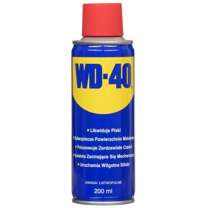 Univerzális spray WD 40 200ml, ideális a különböző fogaskerekek és mechanizmusok szűk helyeibe való behatoláshoz