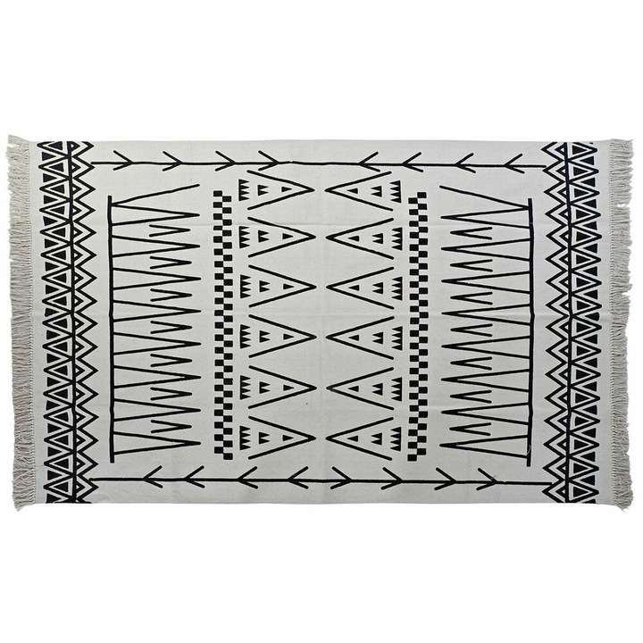 Covor DKD Home Decor Ikat Boho, 160x250x0,7cm, Negru si Alb, Poliester si Bumbac