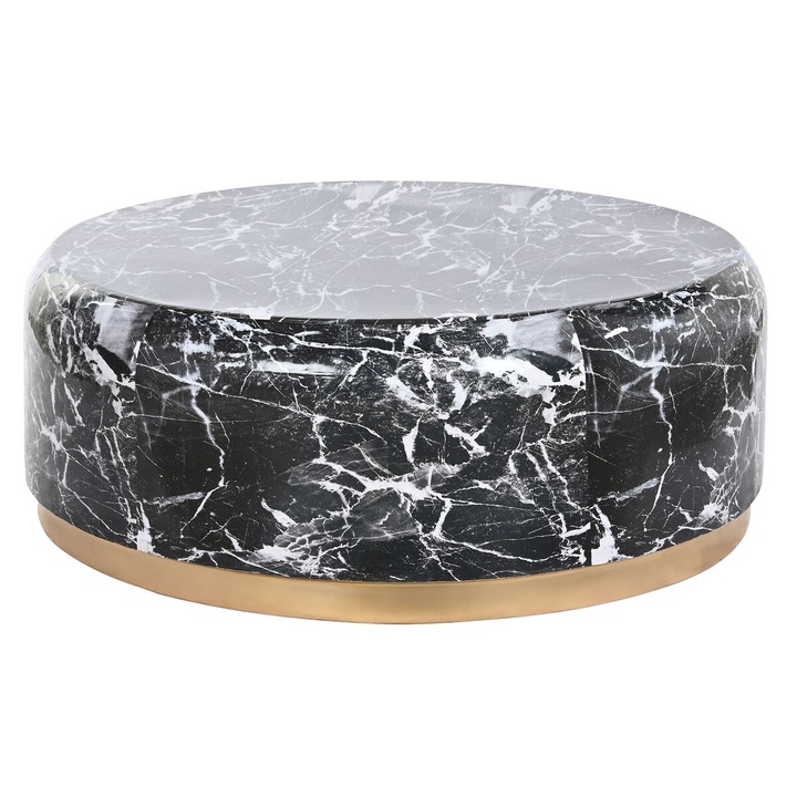 Masa cafea DKD Home Decor, design marmura, negru/dorat, 120x120x40 cm
