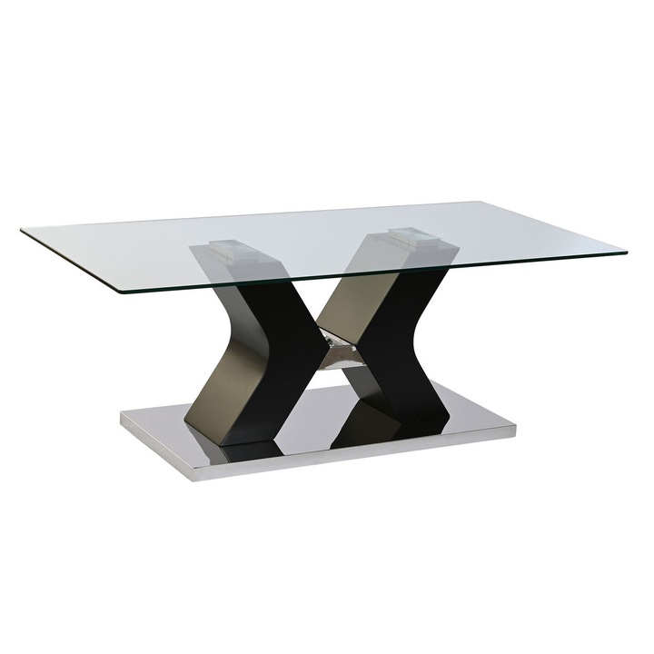 Холна маса DKD Home Decor, закалено стъкло, MDF дърво, черна, 120x60x45 см