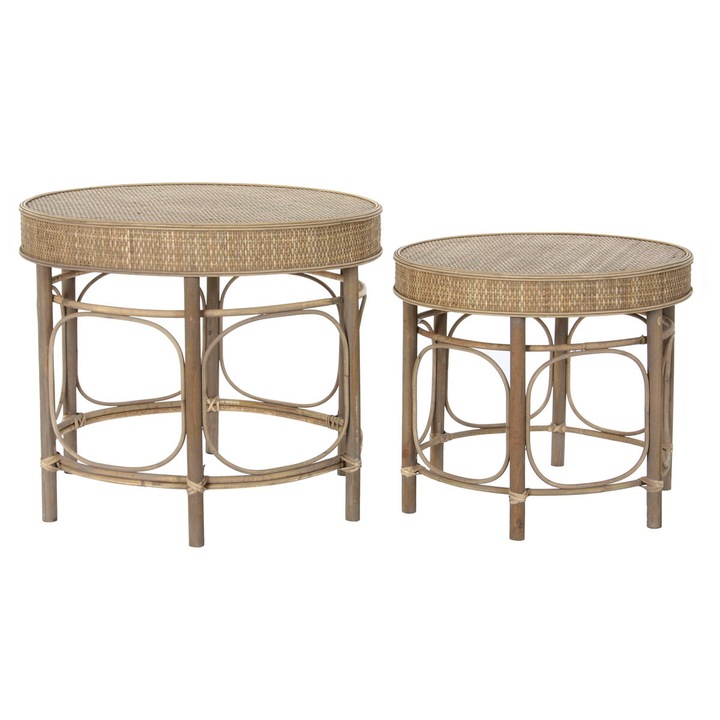 Комплект от 2 помощни маси DKD Home Decor Bali Rattan Natur, 61.5x61.5x52cm, 50x50x43.5cm