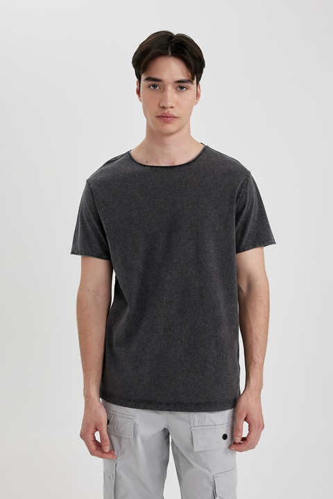 DeFacto, Tricou de bumbac cu decolteu la baza gatului, Negru stins
