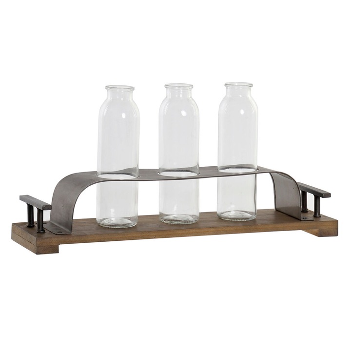 Set 3 Vaze DKD Home Decor, Metal si Cristal, Maro/Negru, 45x11x22cm