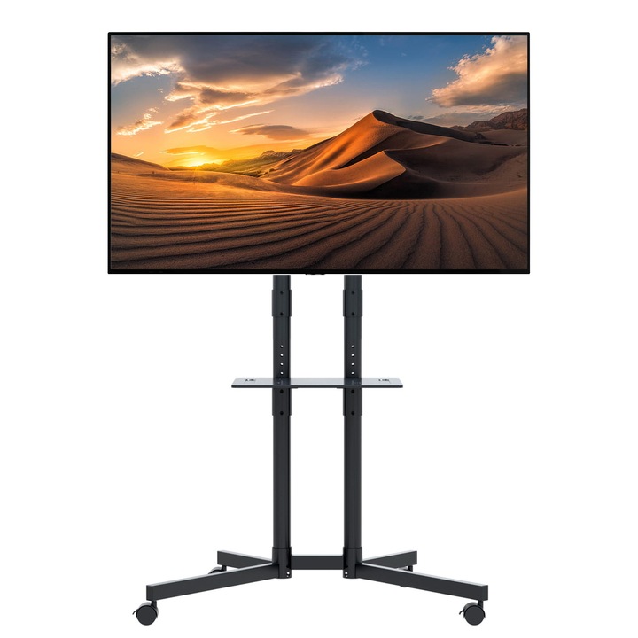 Stand TV mobil Maclean MC-951 32-70'', max 40kg, VESA 100x100–600x400, inclinare ±10°, inaltime reglabila 1616mm, pe roti, negru, LED, LCD, PLASMA, Sony, LG, Samsung
