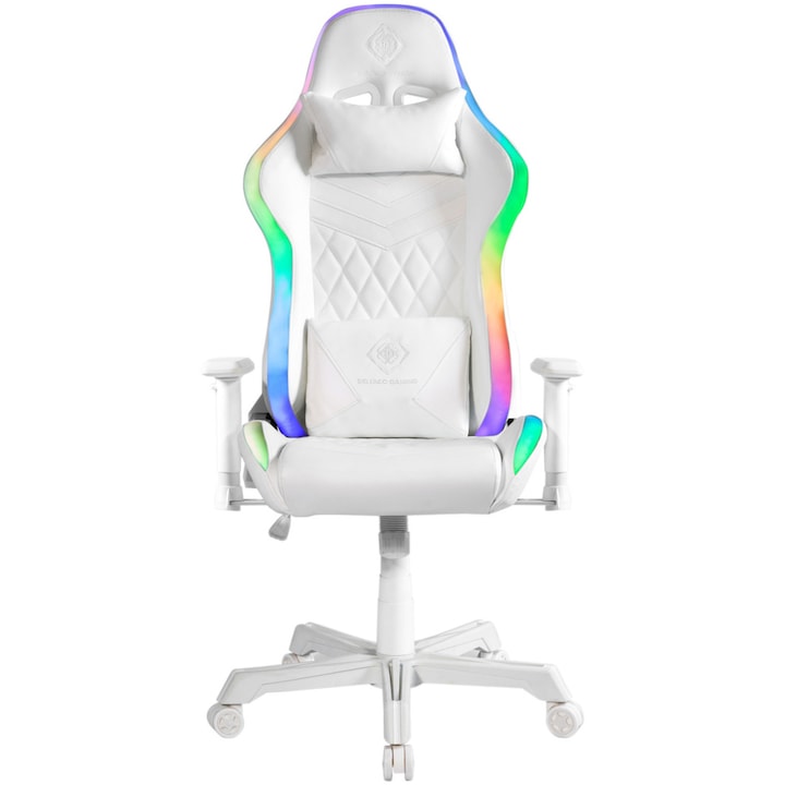 Стол Gaming Deltaco Gaming WCH90, RGB, PU кожа, Ергономичен, Бял