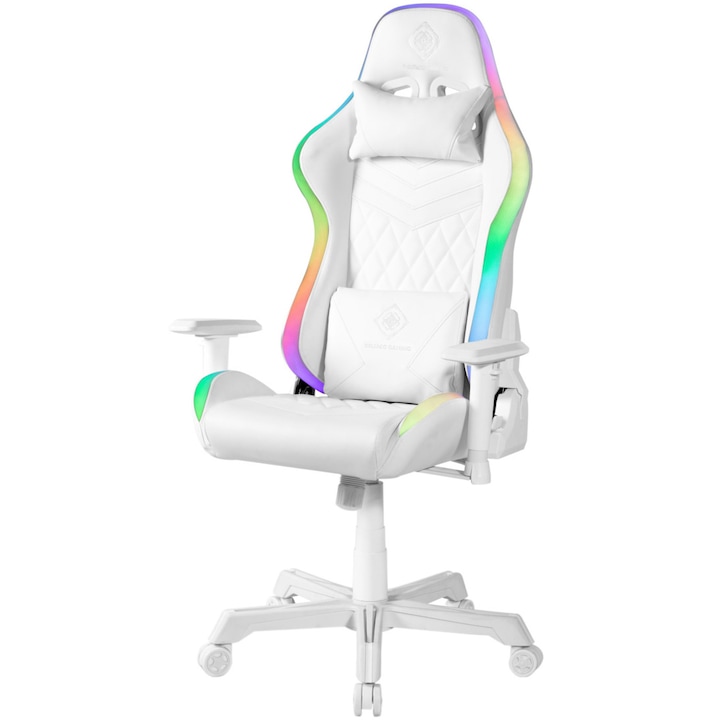 Стол Gaming Deltaco Gaming WCH90, RGB, PU кожа, Ергономичен, Бял