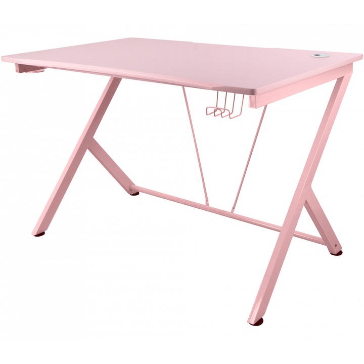 Birou Gaming Deltaco Gaming PT85, 116X75X75H cm, Picioare Metalice, Suprafață tratata din PVC, Suport pentru Căști, Roz